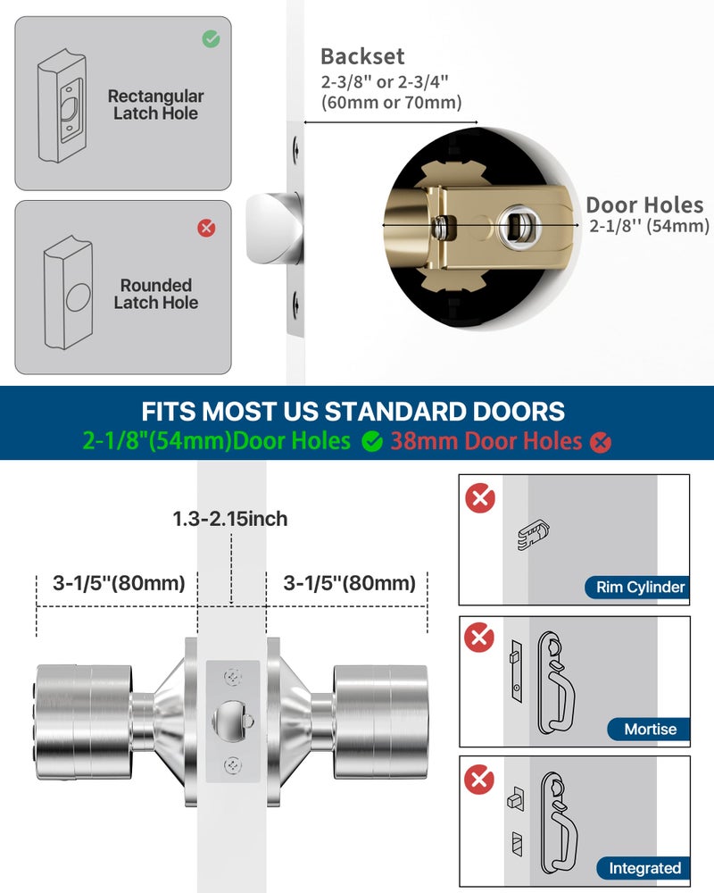 Signstek Keyless Entry Door Lock, Door Knob with Keypad, Smart Code Door Lock, Mute Mode, Passage Function, Easy to Install, Satin Nickel - Image 4
